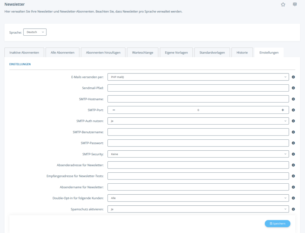 Einstellungen für den Versand von Newslettern aus JTL-Shop