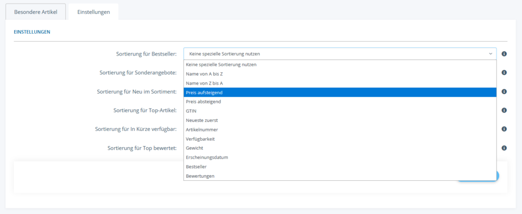 Sortierreihenfolge für besondere Artikel in JTL-Shop