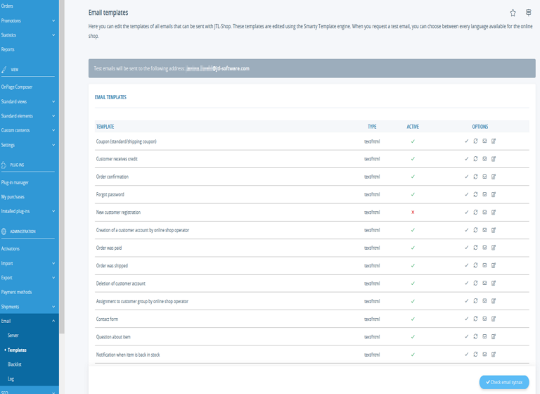 Adjusting email templates in JTL-Shop