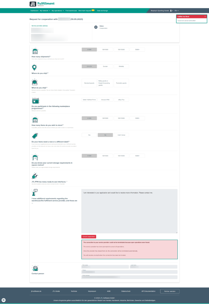 Error message Cancelling not successful