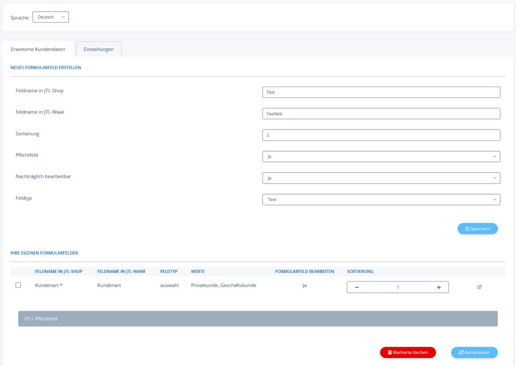 Neues Formularfeld zur Abfrage erweiterter Kundendaten in JTL-Shop 5