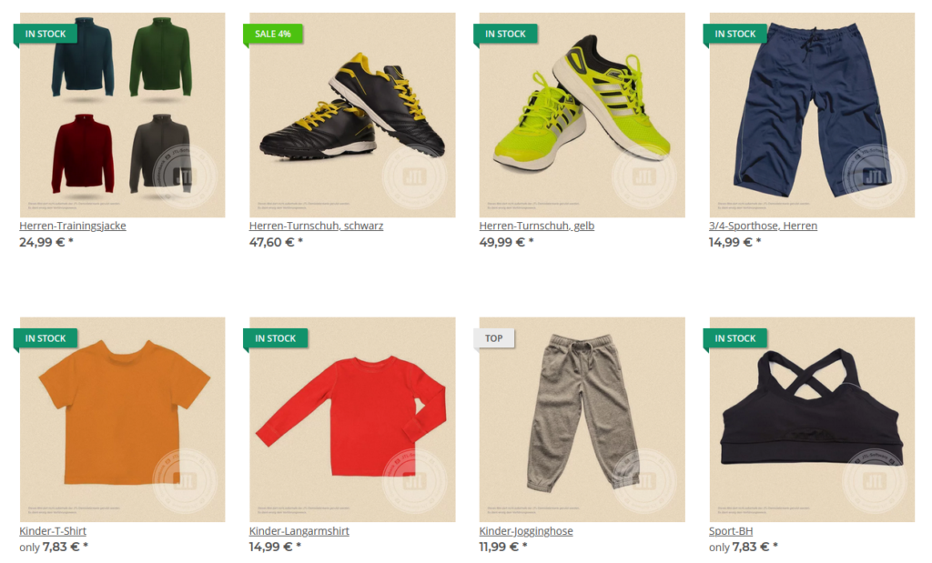 Example of the item badges “In stock” and “Top item” in the front end of JTL-Shop 5