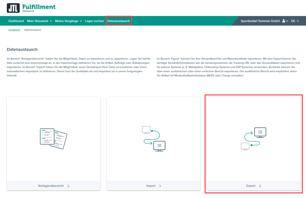 Export im Bereich Datenaustausch