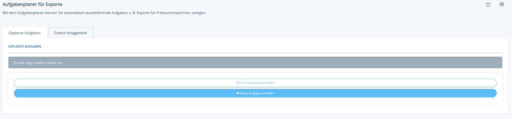 Übersciht geplanter Aufgaben im Exporte-Manager von JTL-Shop 5