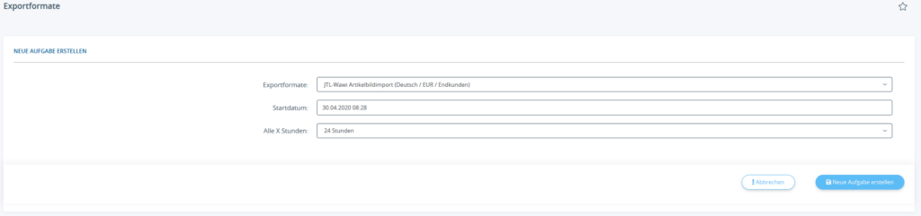 Anlegen einer neuer Aufgabe im Exporte-Manager von JTL-Shop 5