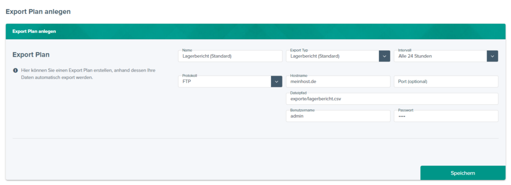 Exportplan anlegen für den Export aus dem Portal