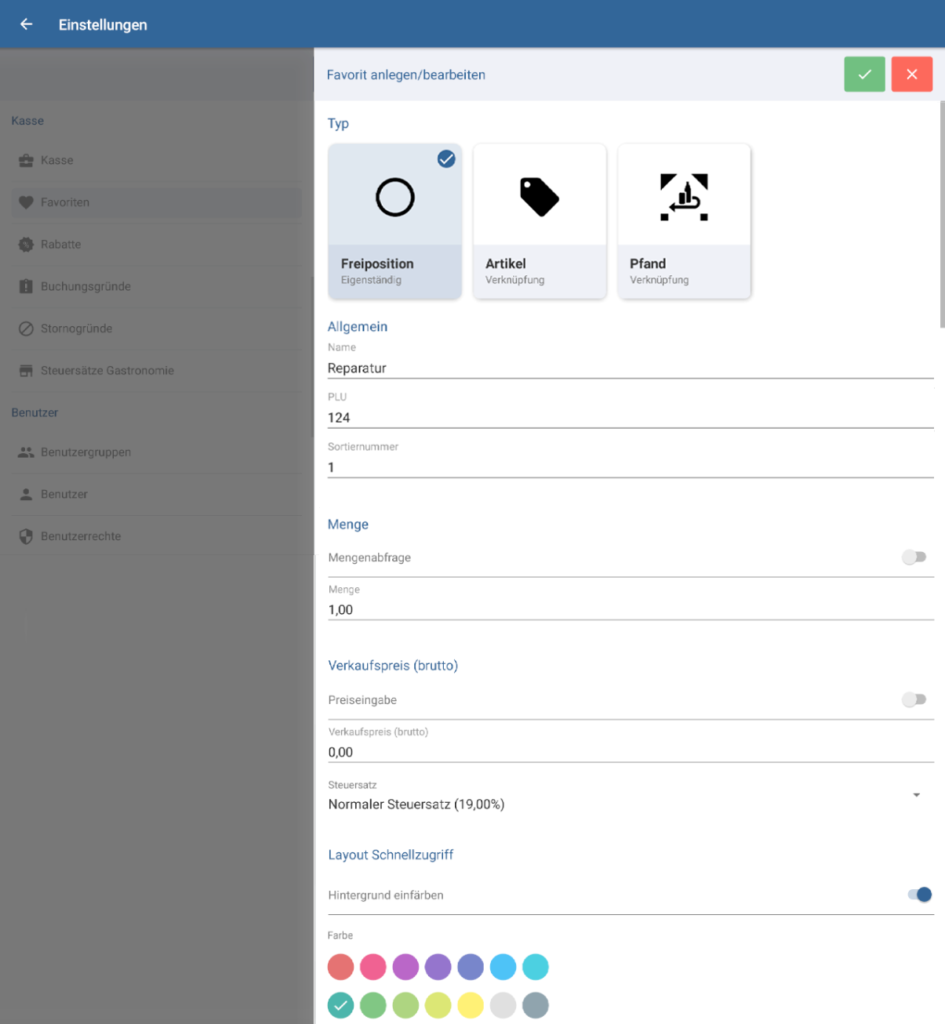 Favoriten anlegen und bearbeiten in JTL-POS