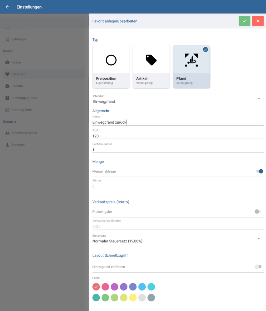 Favorit für die Pfandrückgabe in JTL-POS