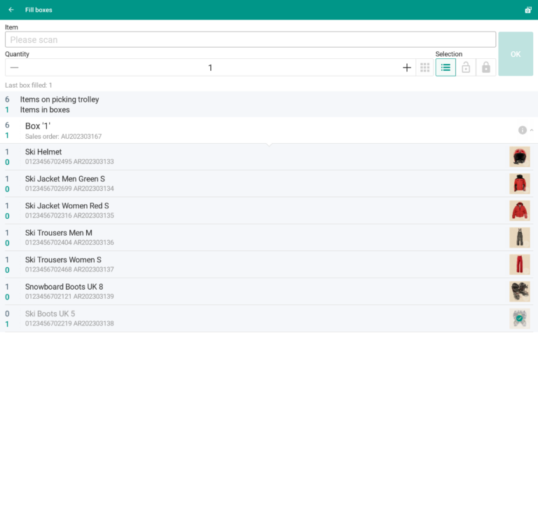 Wms Mobile Collective Picking Fill Boxes Scan items 007