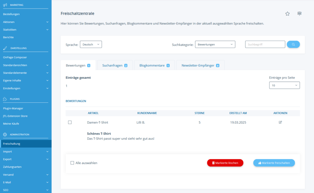 Freischaltzentrale JTL-Shop