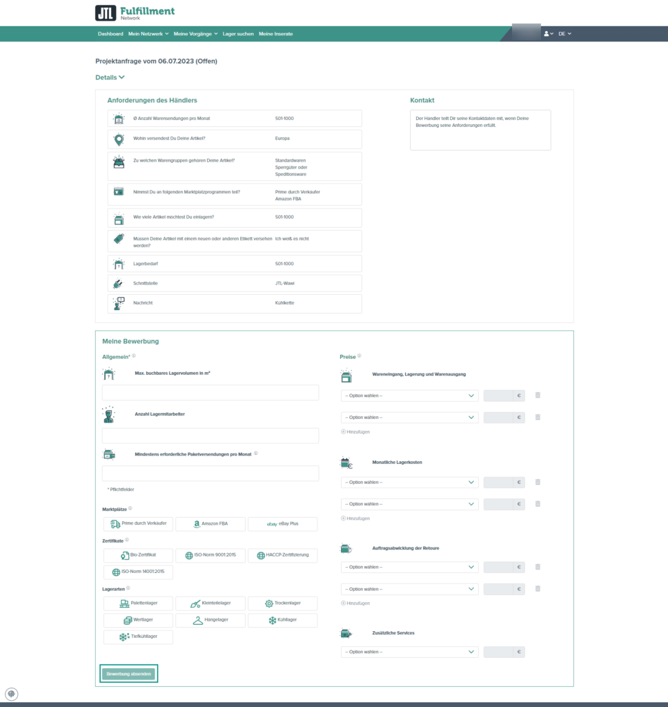 Fulfillment Matchmaker Als Fulfiller Bewerbung Absenden