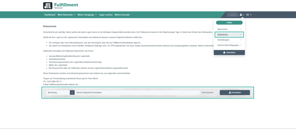 Fulfillment Matchmaker Lagerinserat Dokumente Hochladen