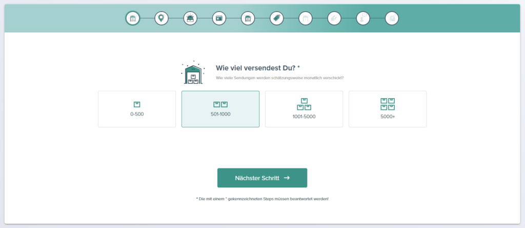 Fulfillment Matchmaker Schritt 1 Paketsendungen