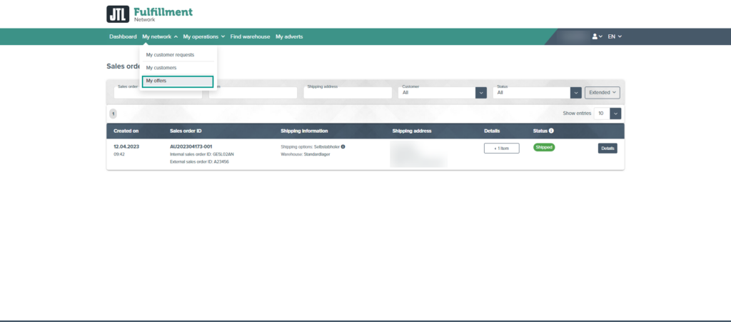 Fulfillment Matchmaker For fulfilment service provider Navigation