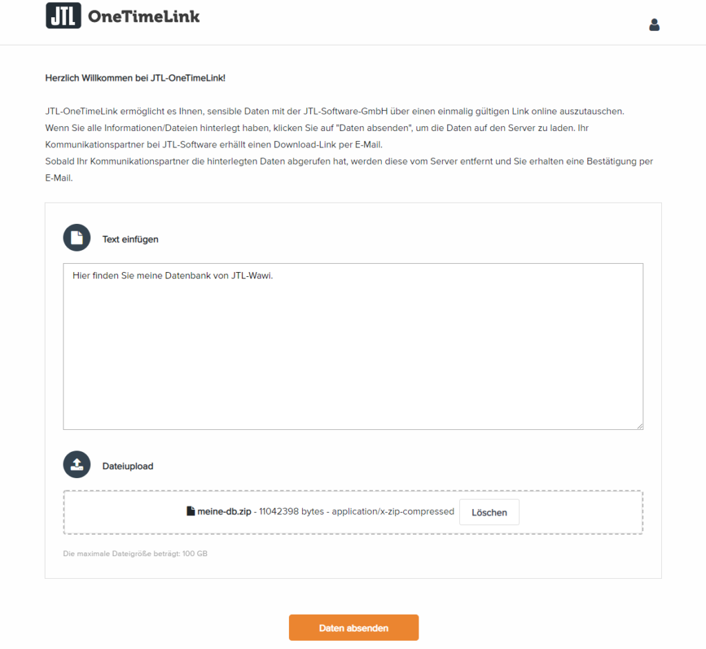 Seite für den Gästelink von JTL-OneTimeLink