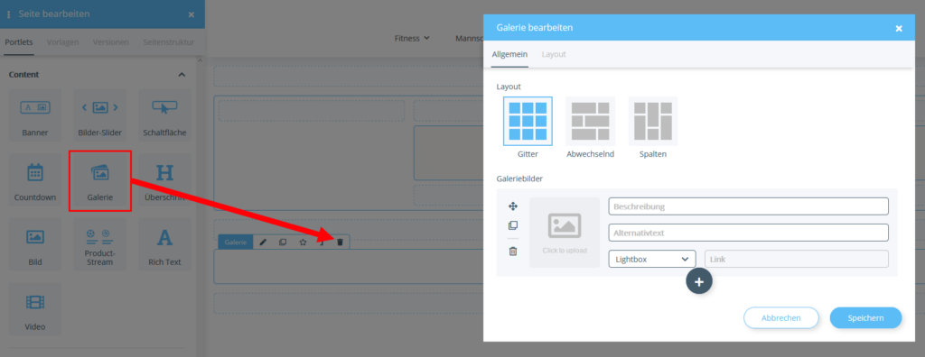 Galerie-Portlet im OnPage Composer einfügen