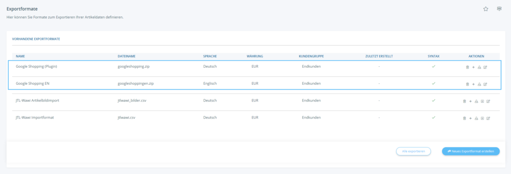 Exportformat für Google Shopping in JTL-Shop