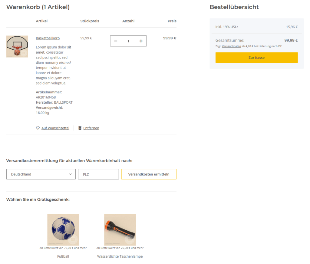 Gratisgeschenke im Frontend von JTL-Shop