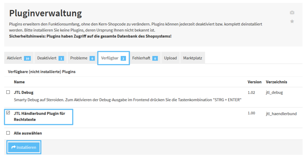 Händlerbund-Plugin installieren