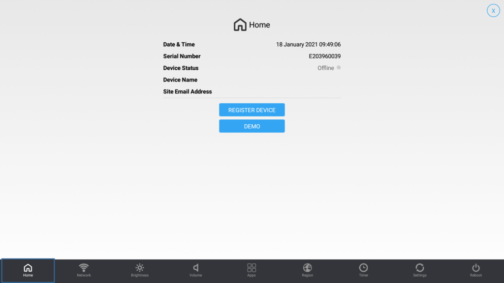 Startbildschirm auf dem Elo-Gerät