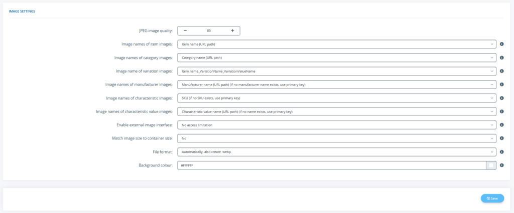 Image settings in the back end of JTL-Shop 5