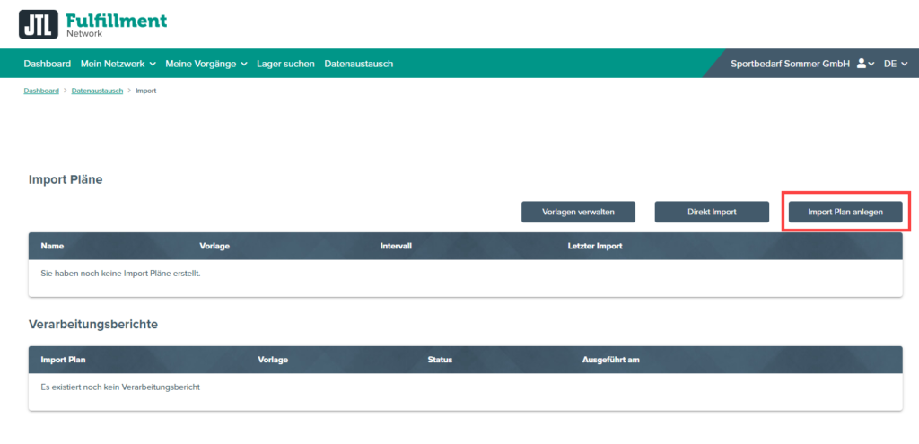 Importplan im Portal anlegen