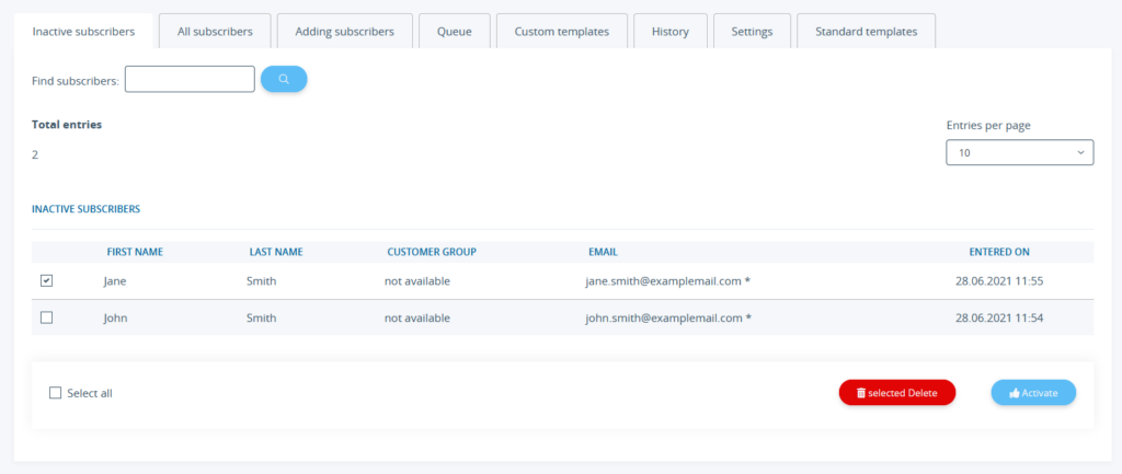 Inactive subscribers in JTL-Shop