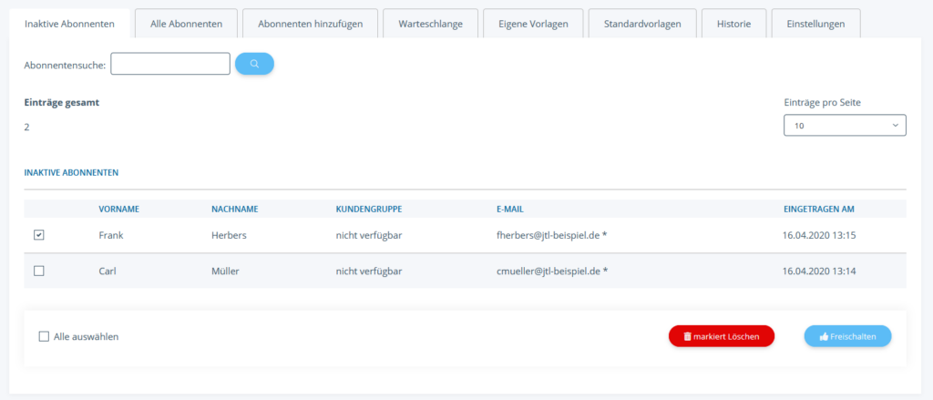 Inaktive Abonnenten in JTL-Shop