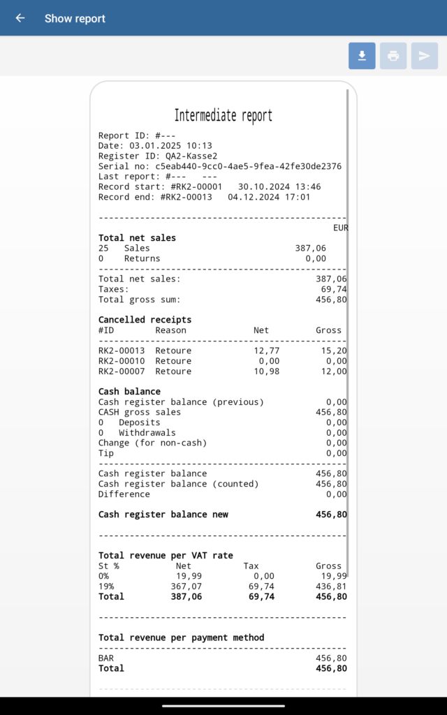 Intermediate report in JTL-POS