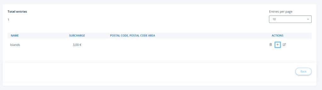 Opening the postal code area dialogue for a surcharge list in JTL-Shop 5
