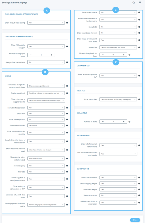 Options for the item detail page in JTL-Shop