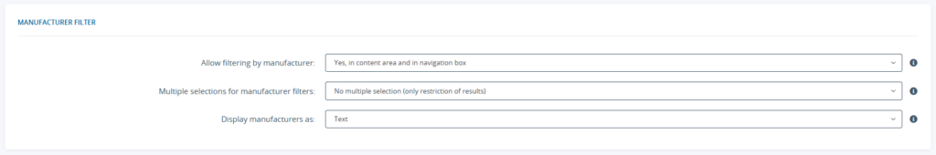 Manufacturer settings for the filters in the item search results in JTL-Shop 5