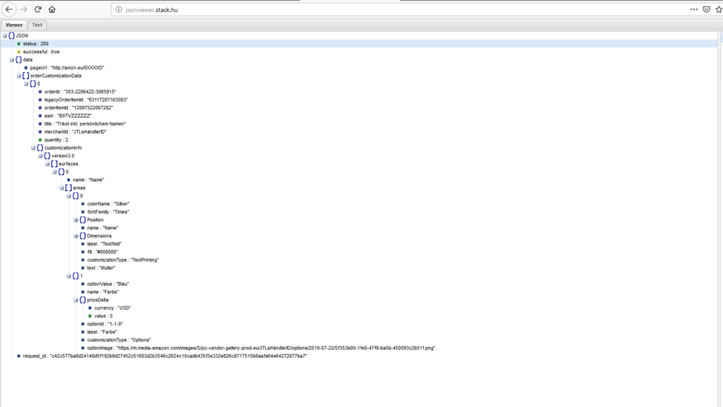 JSON Viewer mit Datei von Amazon Custom
