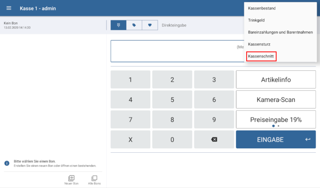 Kassenschnitt über das Menü von JTL-POS durchführen