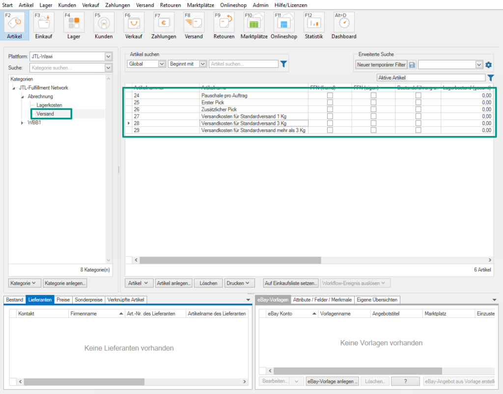 Artikel zur Abrechnung von versandspezifischen Kosten