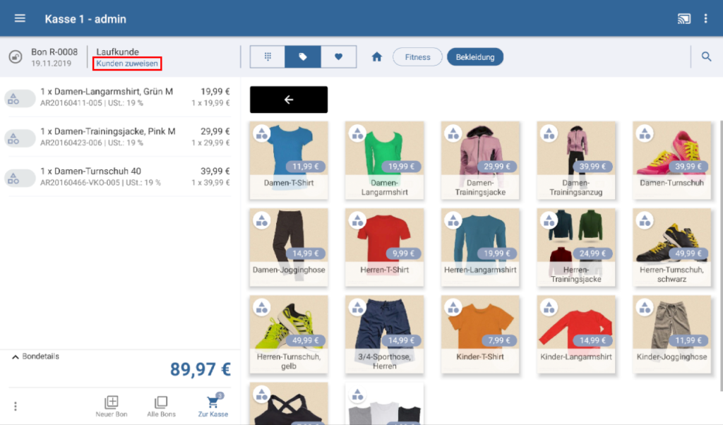 Kunden zuweisen für einen Bon in JTL-POS ERPConnected