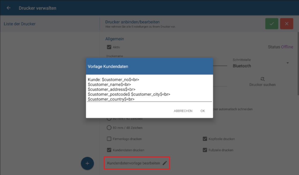 Kundendatenvorlage für Belege in JTL-POS bearbeiten