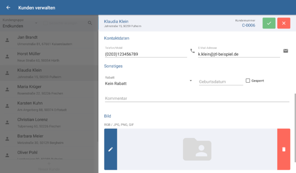 Unterer Teil der Kundenstammdaten in JTL-POS