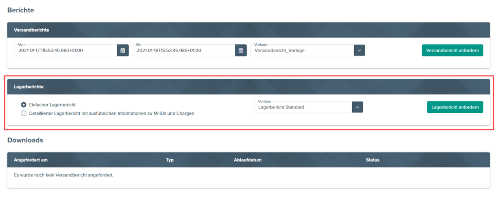 Lagerbericht anfordern