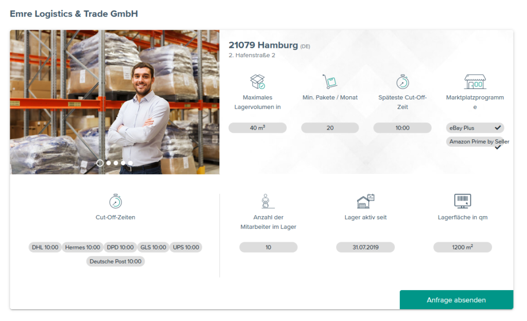 Lagerprofil eines Fulfillment-Dienstleisters im JTL-Fulfillment Network