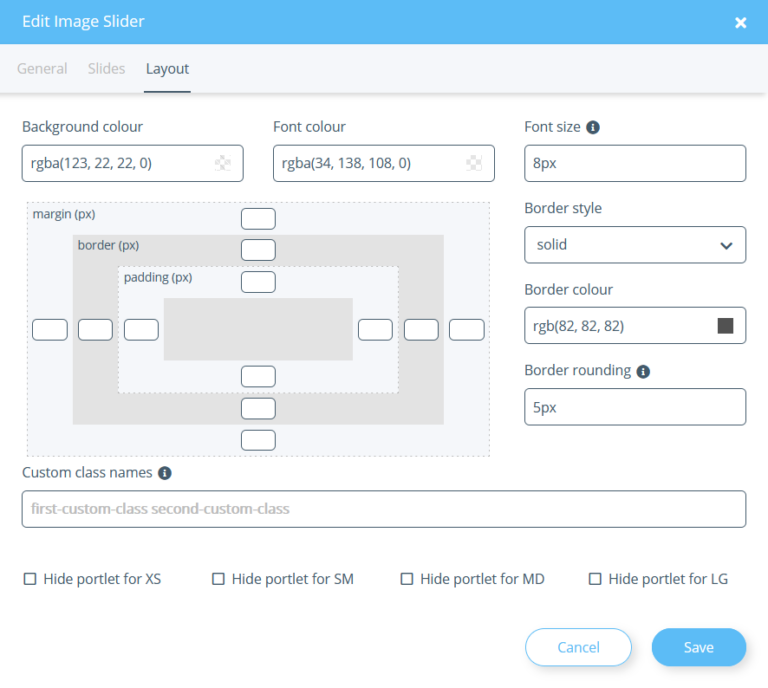 Setting the layout for a slider