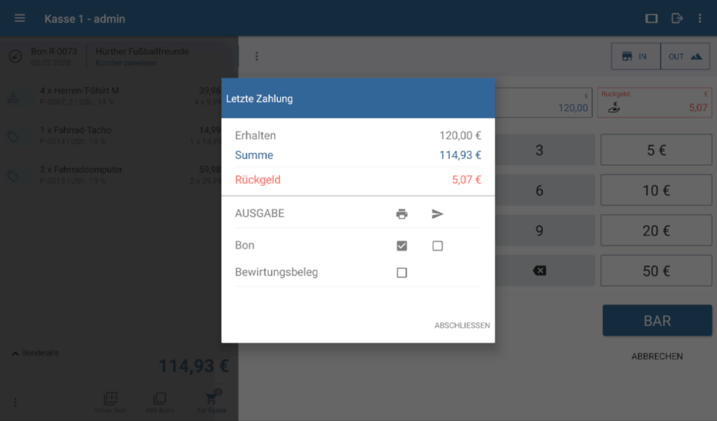 Eckdaten für eine Barzahlung