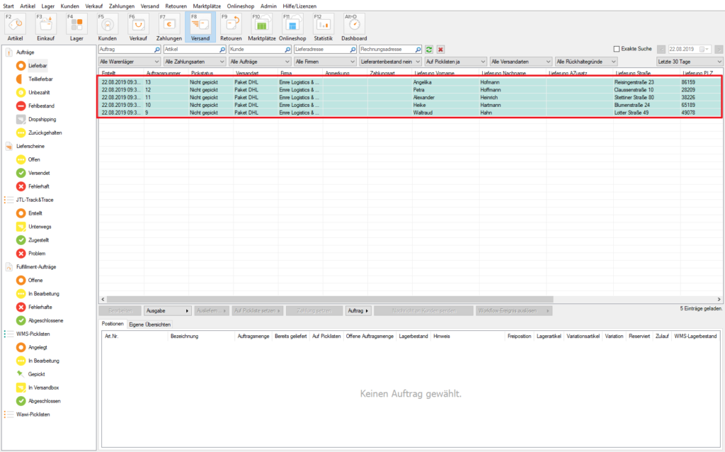 Lieferbare Aufträge in JTL-Wawi
