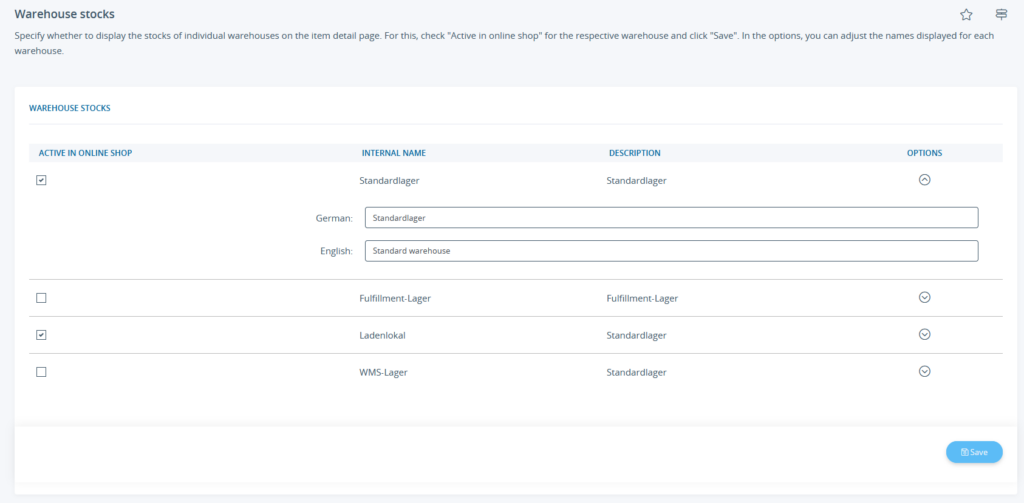 Restricting the display of warehouses in JTL-Shop