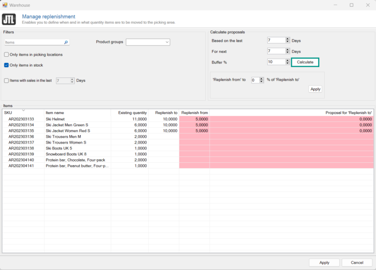 WMS Mobile Items Replenishment area 004 Calculate Replenishment