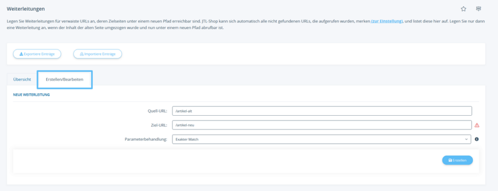 Manuelle Weiterleitung in JTL-Shop 5 erstellen