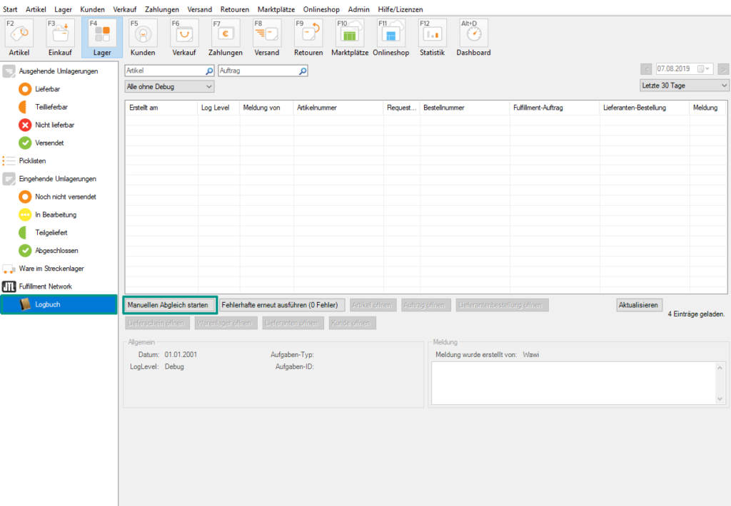 Manuellen Abgleich im JTL-Fulfillment Network starten