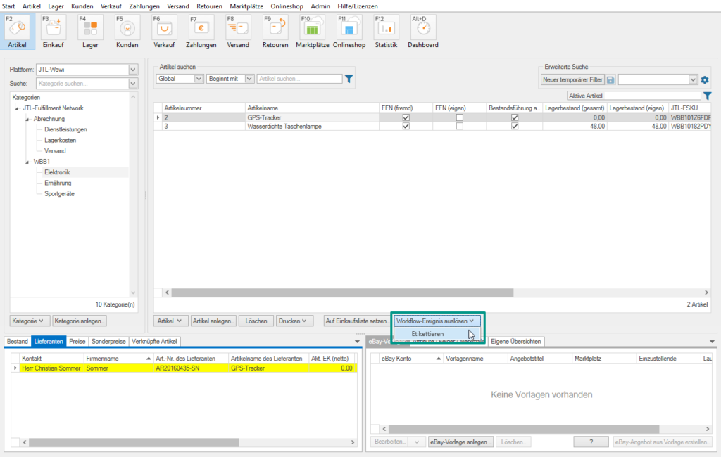 Manuellen Workflow in JTL-Wawi ausführen