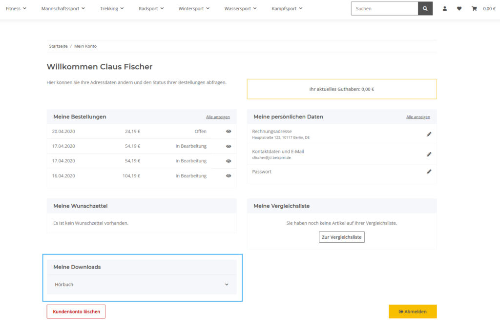 Erworbene Downloads im Kundenkonto von JTL-Shop