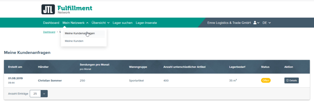 Meine Kundenanfragen im JTL-Fulfillment Network